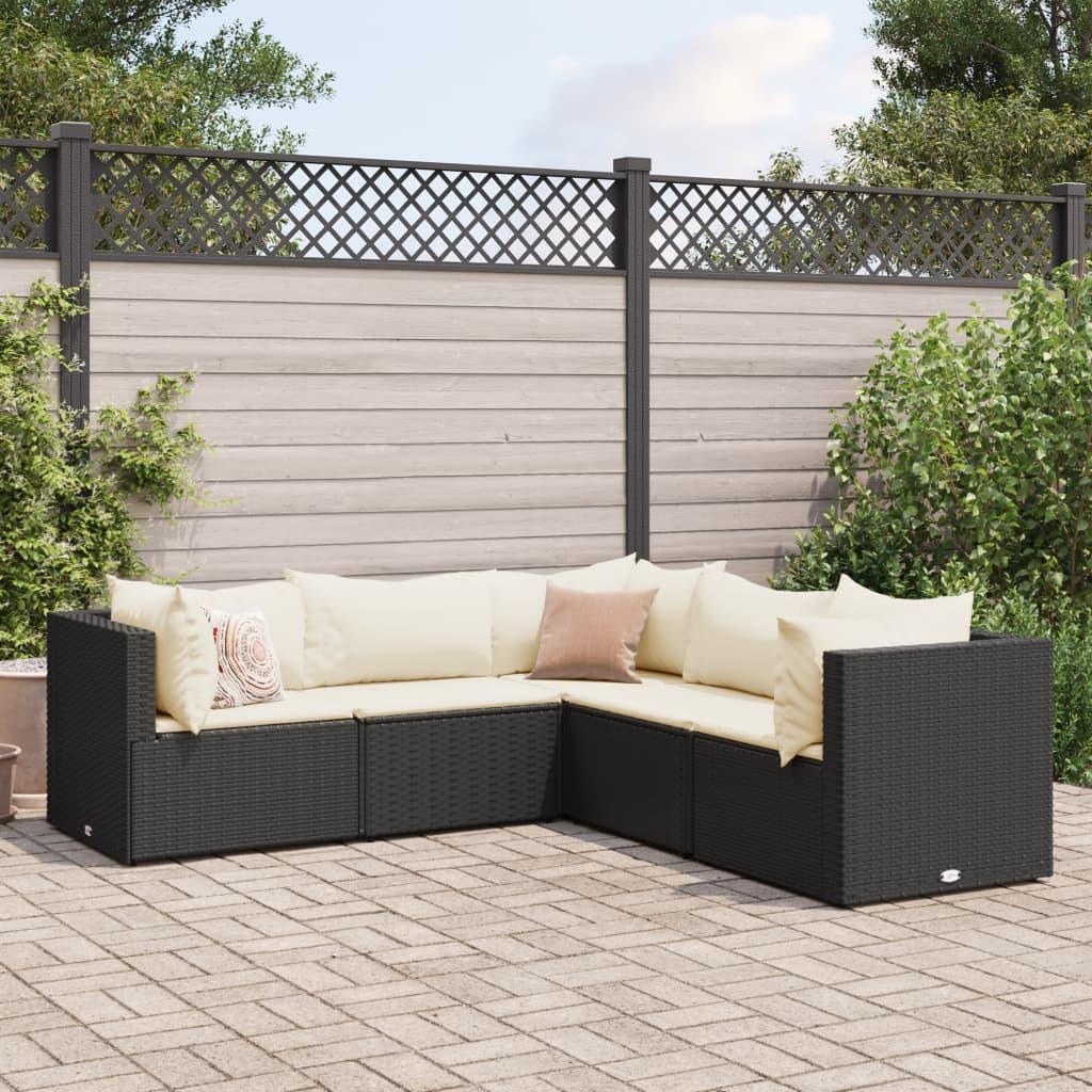 Loungesæt Til Haven 6 Dele Med Hynder Polyrattan Brun - Sort og cremefarvet / 3x hjørnedel 2x midterdel