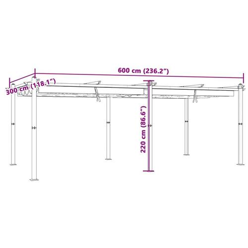 Pavillon med sammenrulleligt tag 3x6 cm aluminium antracitgrå