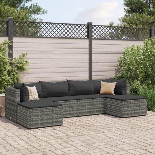 Loungesæt til haven 6 dele med hynder polyrattan grå