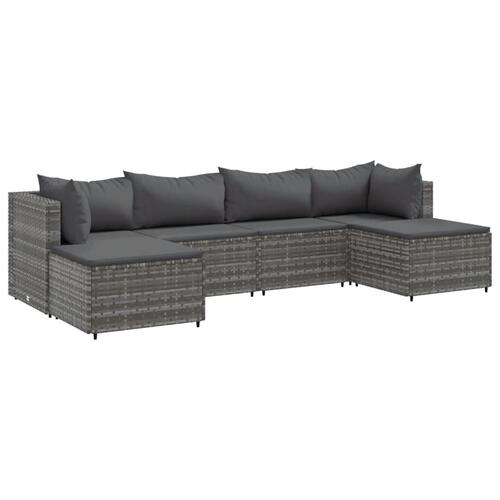 Loungesæt til haven 6 dele med hynder polyrattan grå