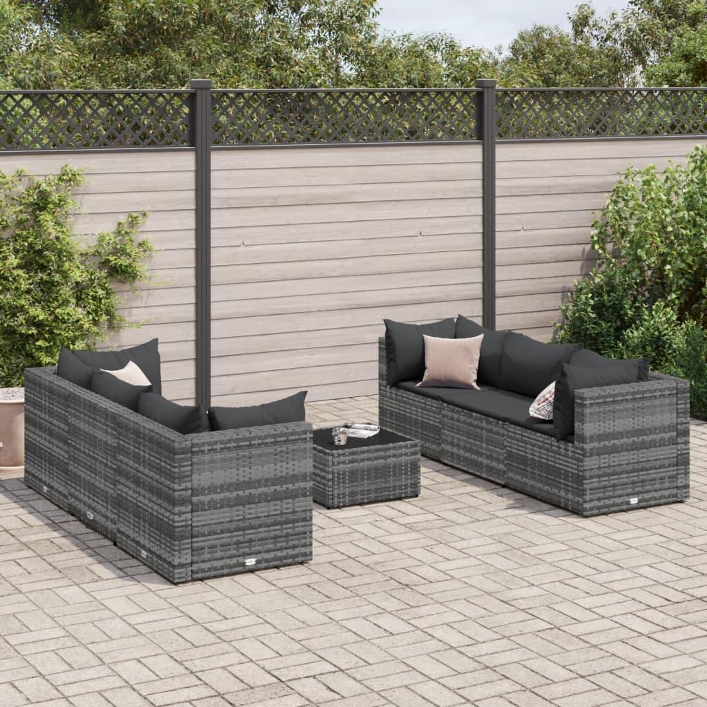 Loungesæt Til Haven 7 Dele Med Hynder Polyrattan Sort - 6 / Grå