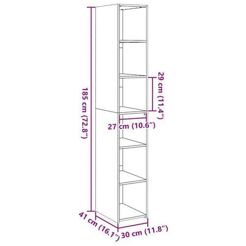 Reol 30x41x185 cm konstrueret træ sort