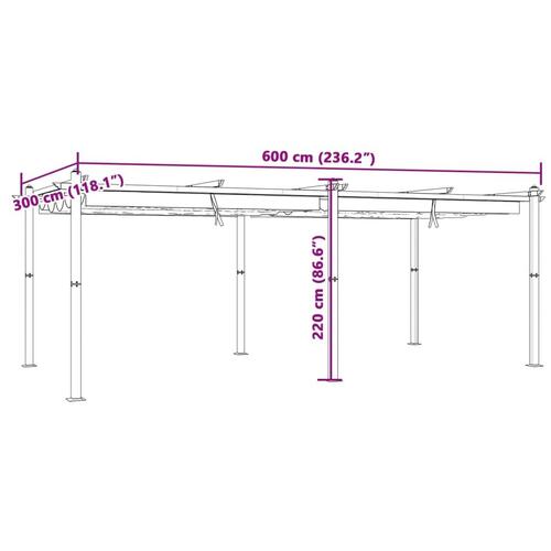 Pavillon med sammenrulleligt tag 3x6 cm aluminium gråbrun