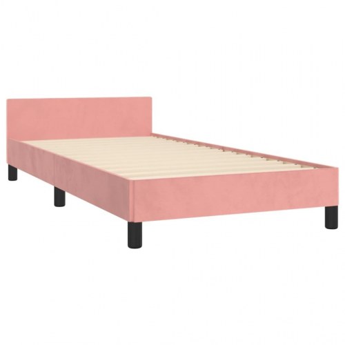 Sengeramme med sengegavl 100×200 cm - fløjl, lyserød
