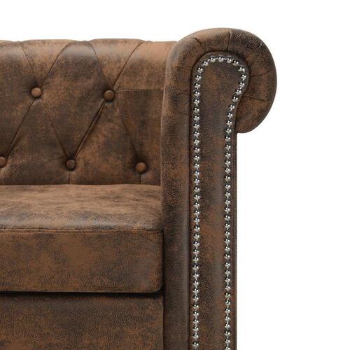Chaiselong Chesterfield sofa imiteret ruskind brun