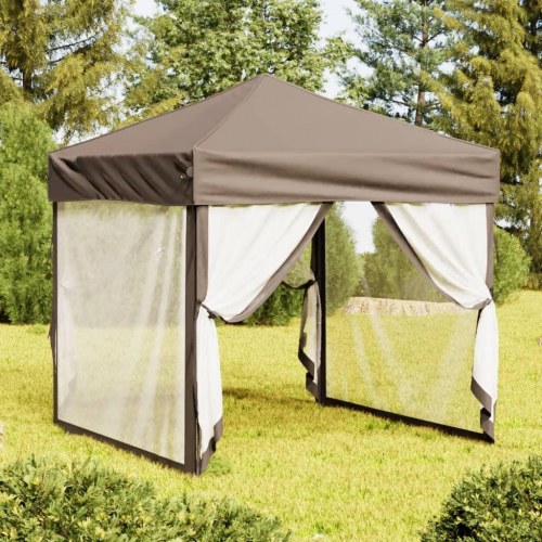 Foldbart festtelt med sidevægge 2×2 m - gråbrun