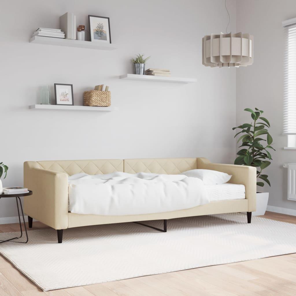 Daybed med madras 90x200 cm stof cremefarvet billede