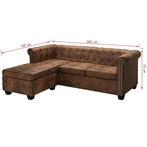 Chaiselong Chesterfield sofa imiteret ruskind brun