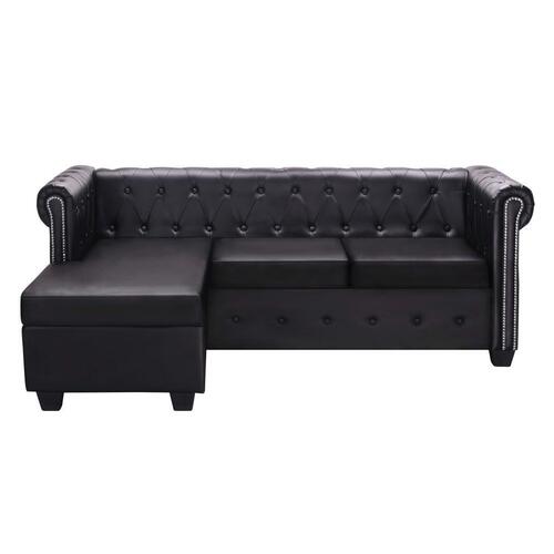 Chaiselong Chesterfield sofa kunstlæder sort