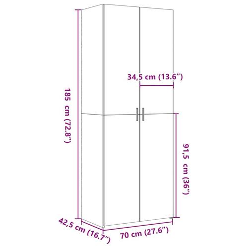Skab 70x42,5x185 cm konstrueret træ hvid