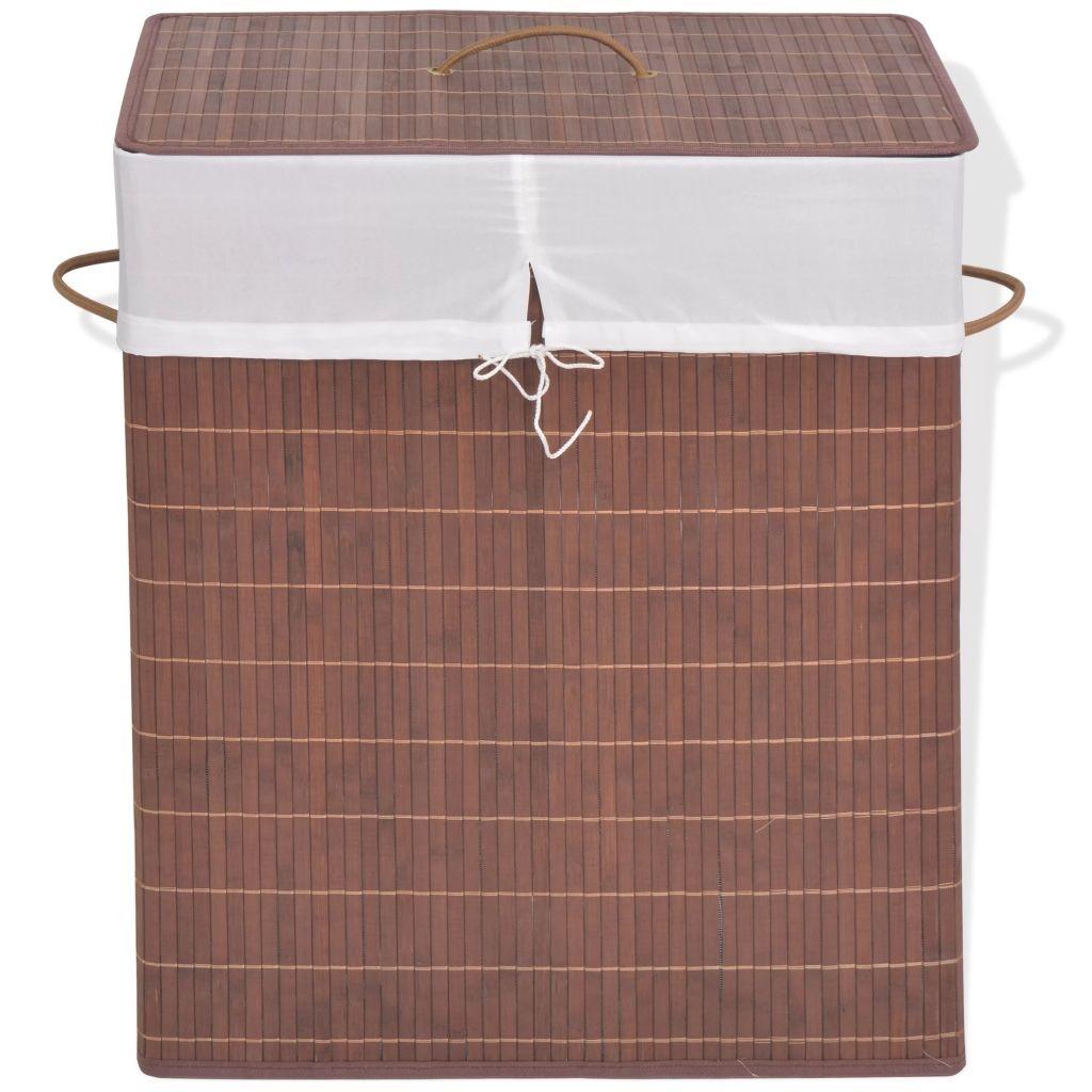 Rektangulær bambus vasketøjskurv brun