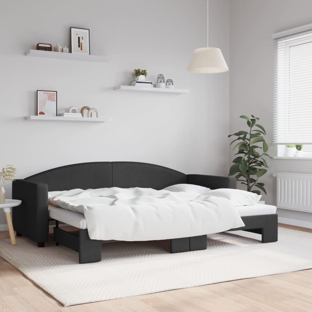 Daybed med udtræk 80x200 cm stof sort billede