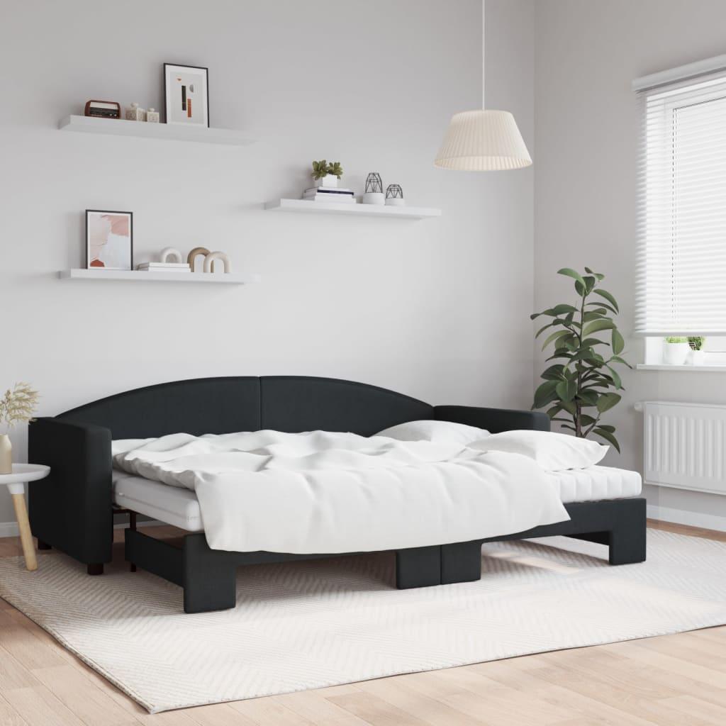 daybed med udtræk og madras 80x200 cm stof sort