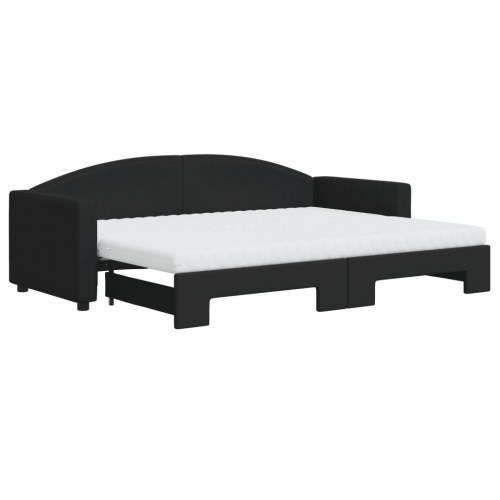 Daybed med udtræk og madrasser 80×200 cm - stof, sort