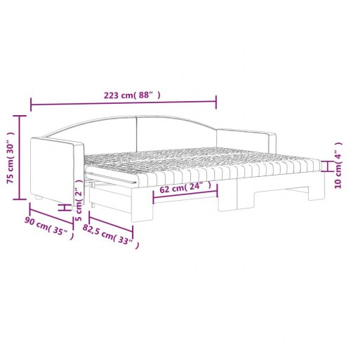 Daybed med udtræk og madrasser 80×200 cm - stof, sort