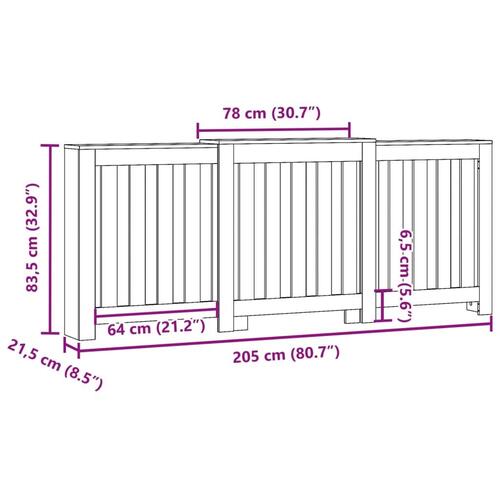 Radiatorskjuler 205x21,5x83,5 cm konstrueret træ brun egetræ