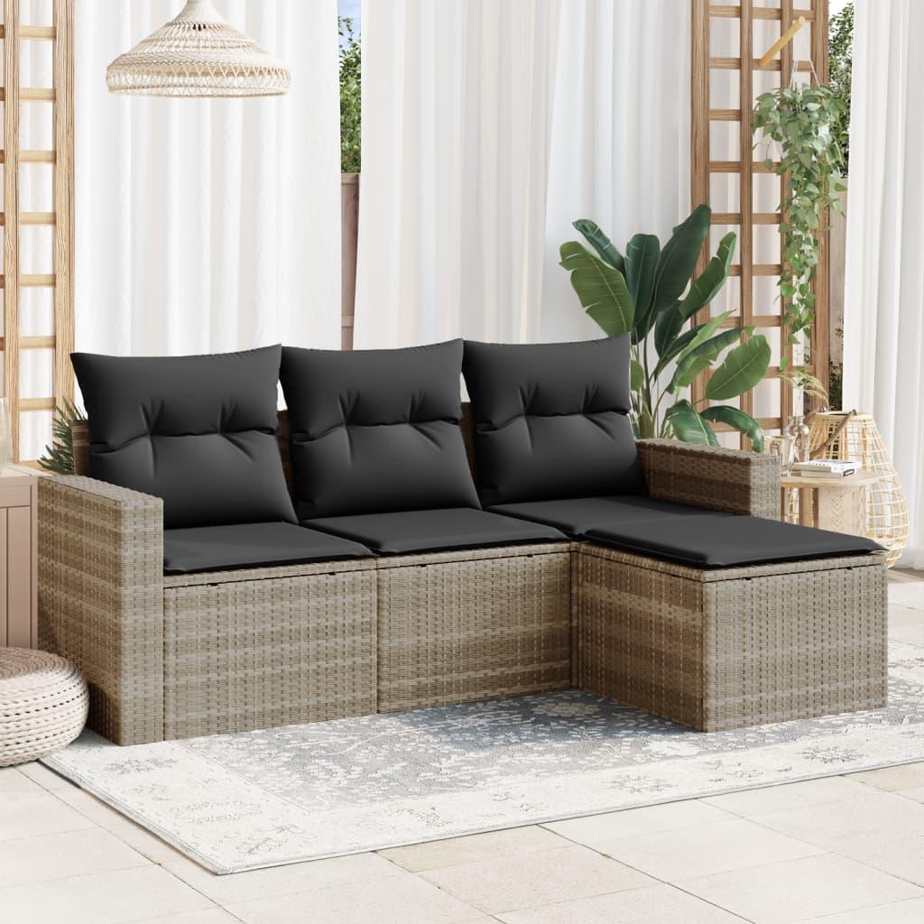 Sofasæt Til Haven 5 Dele Med Hynder Polyrattan Beige - Lysegrå / Uden bord