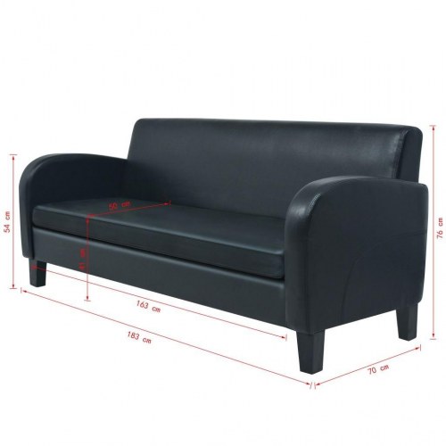 3-personers sofa i kunstlæder - sort, klassisk design