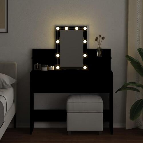 Makeupbord med LED-lys 100x40x130 cm sort