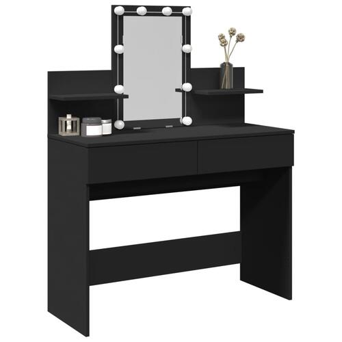Makeupbord med LED-lys 100x40x130 cm sort