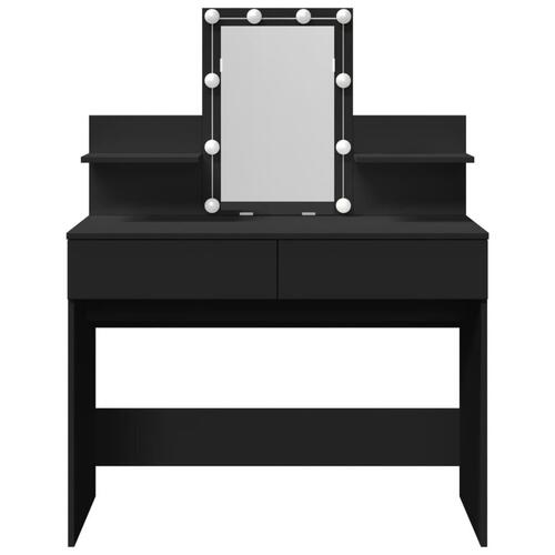 Makeupbord med LED-lys 100x40x130 cm sort