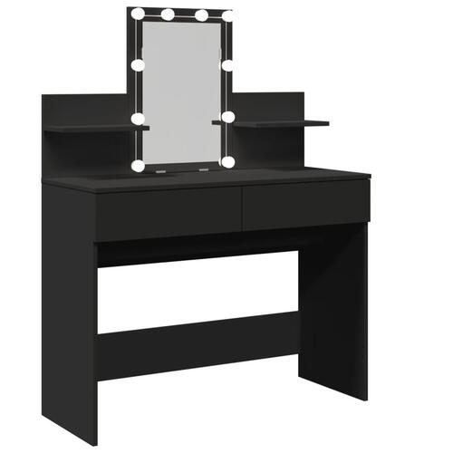 Makeupbord med LED-lys 100x40x130 cm sort