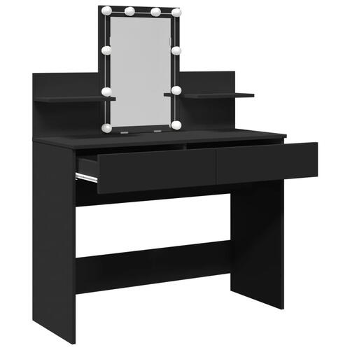 Makeupbord med LED-lys 100x40x130 cm sort