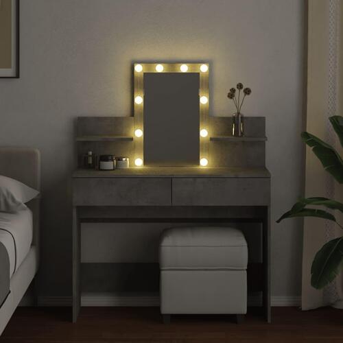 Makeupbord med LED-lys 100x40x130 cm betongrå