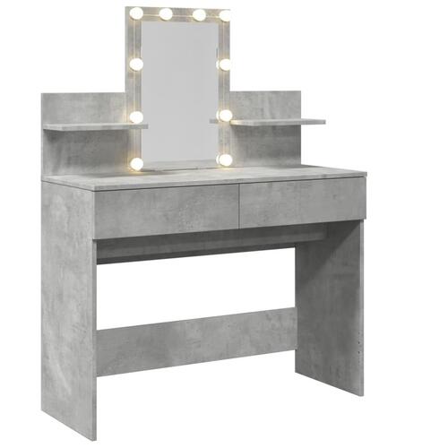 Makeupbord med LED-lys 100x40x130 cm betongrå