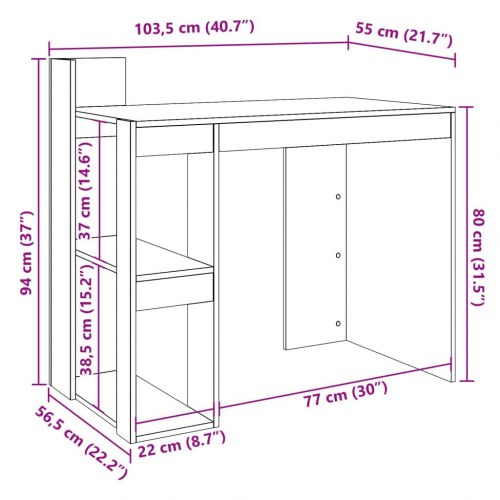Skrivebord 103,5x56,5x94 cm konstrueret træ røget egetræsfarve