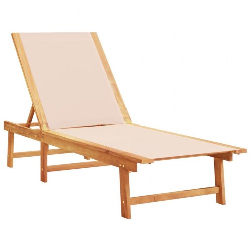 Liggestole 2 stk. med sidebord - massivt akacietræ og textilene, creme