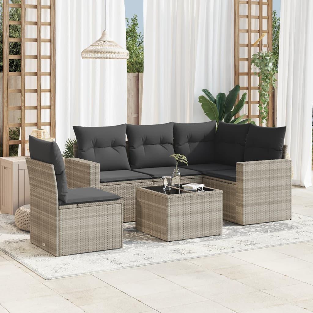 Sofasæt Til Haven 6 Dele Med Hynder Polyrattan - Lysegrå / Med bord