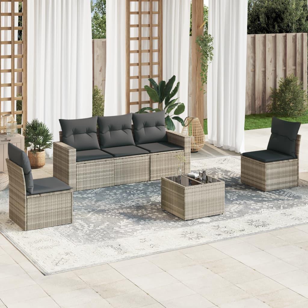 Sofasæt Til Haven 6 Dele Med Hynder Polyrattan - Lysegrå / Med bord