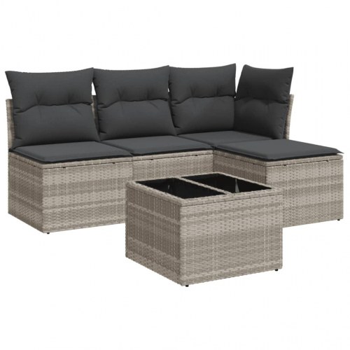 Sofasæt i polyrattan med hynder, 5 dele - lysegrå