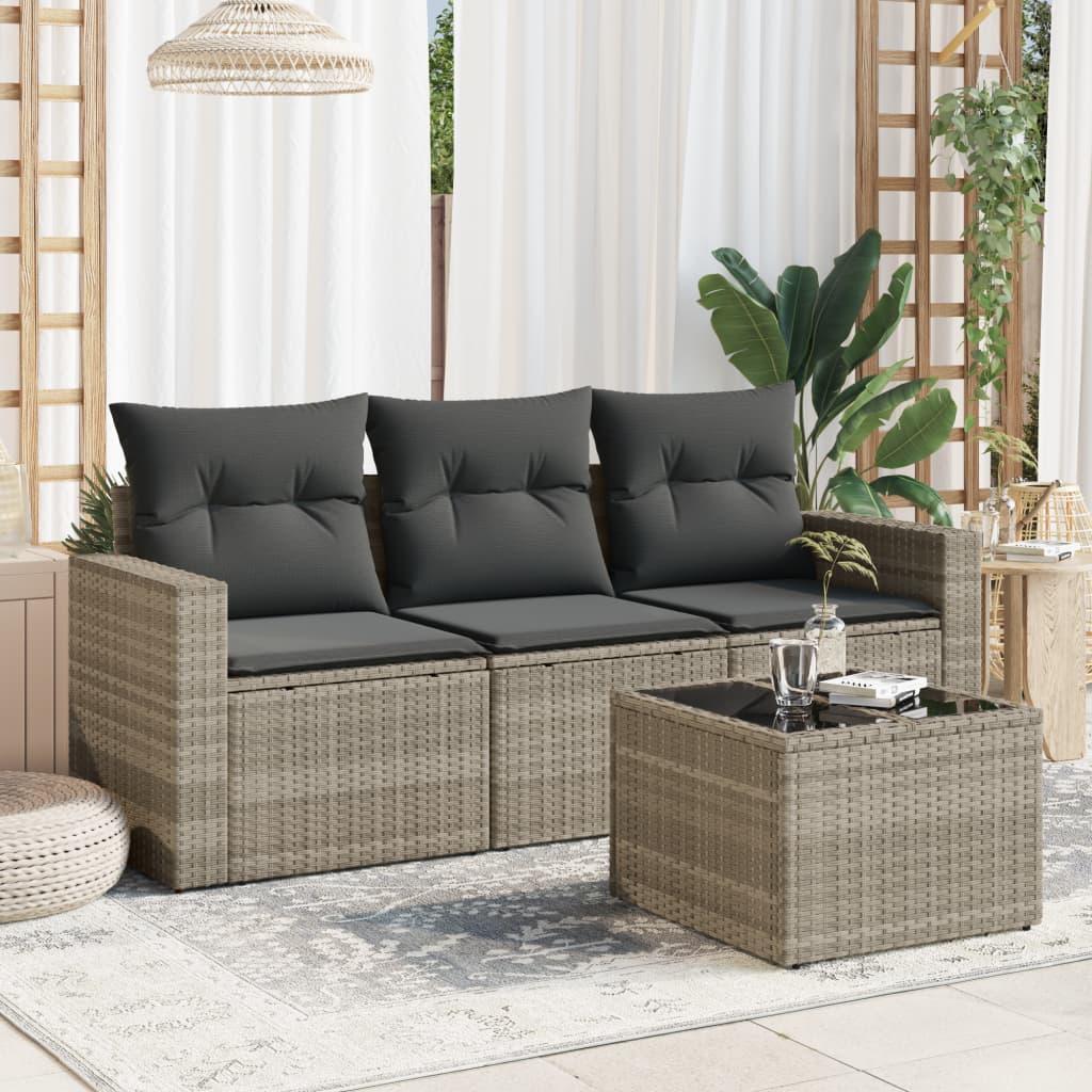 Sofasæt Til Haven 3 Dele Med Hynder Polyrattan Beige - Lysegrå / Med bord
