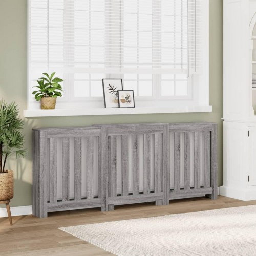 Radiatorskjuler med hylde 205 × 21,5 × 83,5 cm - konstrueret træ, grå sonoma-eg
