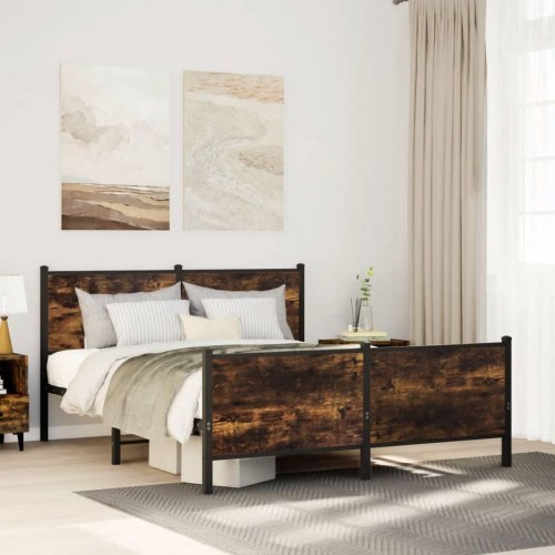 Sengeramme i metal uden madras 137 x 190 cm - røget egetræsfarve