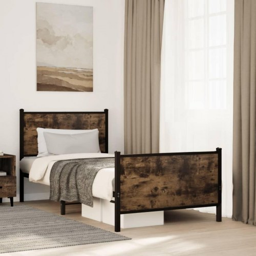 Sengeramme 90x200 cm i metal - røget egetræsfarve