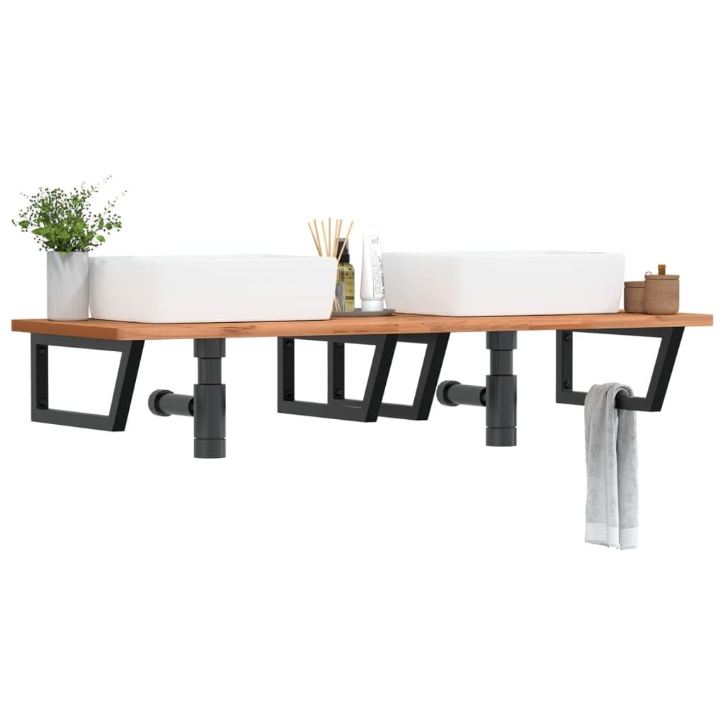 Badeværelseshylde Stål Og Massivt Bøgetræ Sort - Trapez / 150 x 55 x 2.5 cm