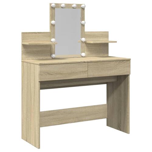 Makeupbord med LED-lys 100x40x130 cm brun sonoma-eg
