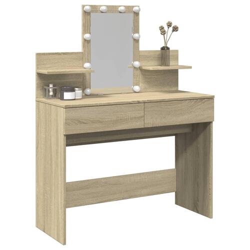 Makeupbord med LED-lys 100x40x130 cm brun sonoma-eg