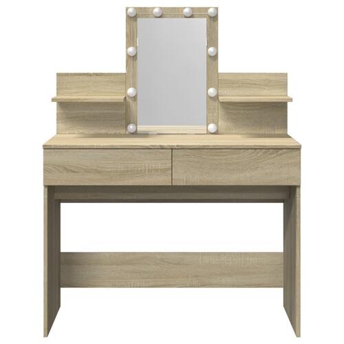 Makeupbord med LED-lys 100x40x130 cm brun sonoma-eg