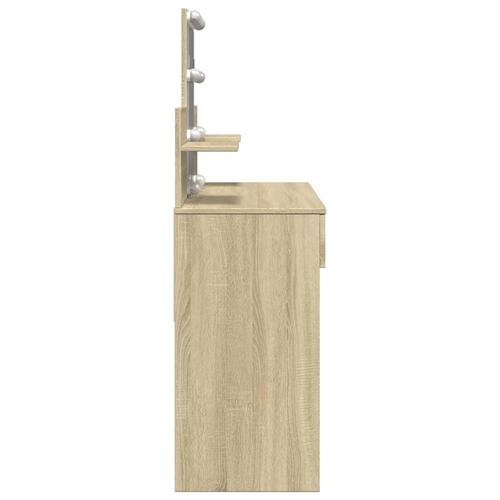 Makeupbord med LED-lys 100x40x130 cm brun sonoma-eg