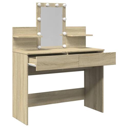Makeupbord med LED-lys 100x40x130 cm brun sonoma-eg