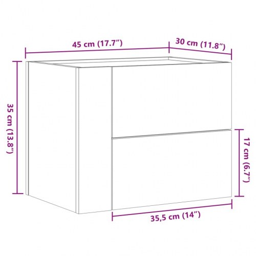 Væghængt sengebord med 2 skuffer 45 x 30 x 35 cm - røget egetræsfarve