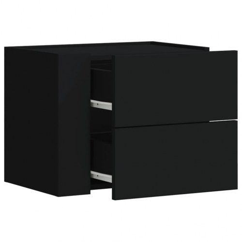 Væghængt sengebord 45 × 30 × 35 cm - sort med skuffer
