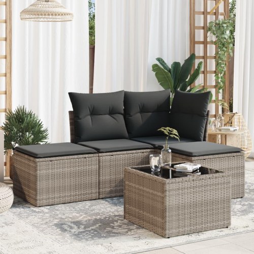 Sofasæt i polyrattan - 5 dele med hynder, lysegrå