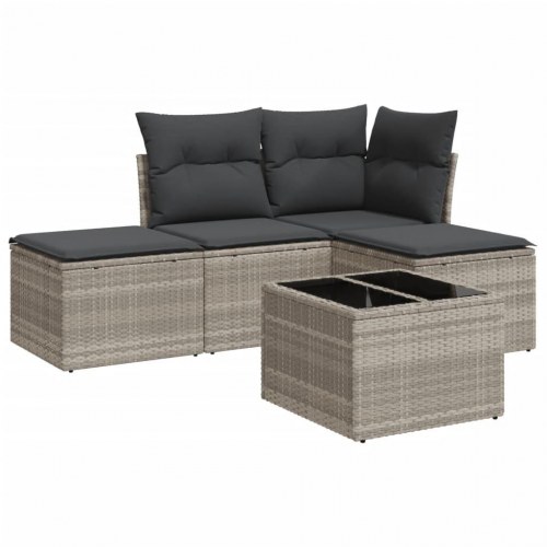 Sofasæt i polyrattan - 5 dele med hynder, lysegrå