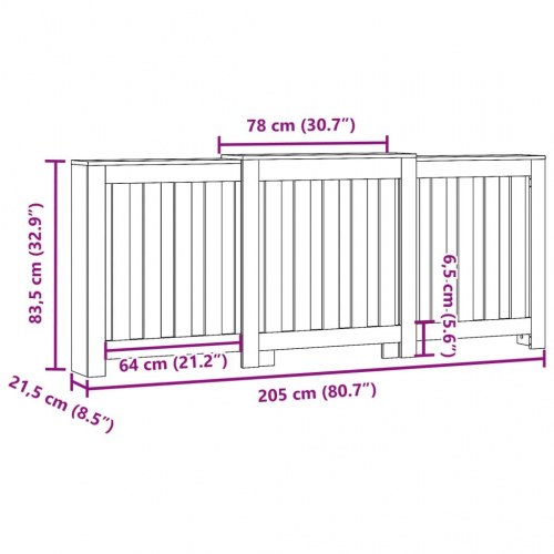 Radiatorskjuler 205 × 21,5 × 83,5 cm i konstrueret træ - antikt træ