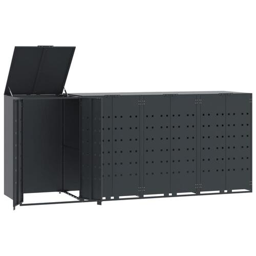 Skraldespandsskjuler 276x79x117 cm 4 rum stål antracit
